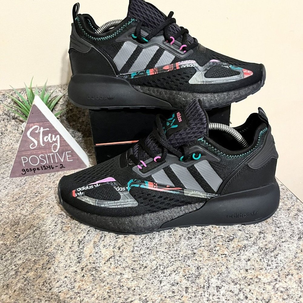 Adidas Originals ZX 2K Boost GX2719 Black Green Sneakers Mens‎ Size 8 Shoes